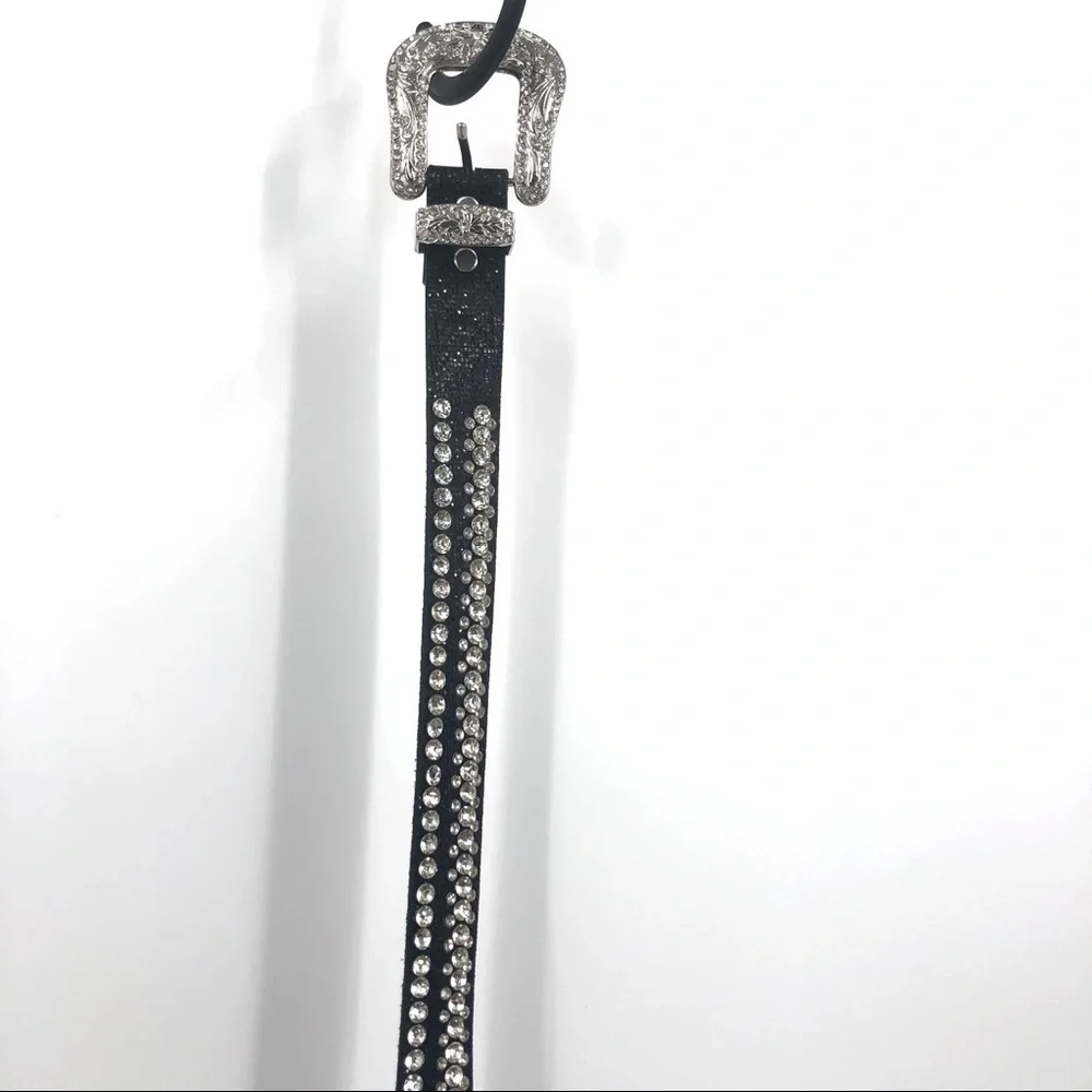 Black Leather & Rhinestone Belt - BLING - Picture 9 of 12